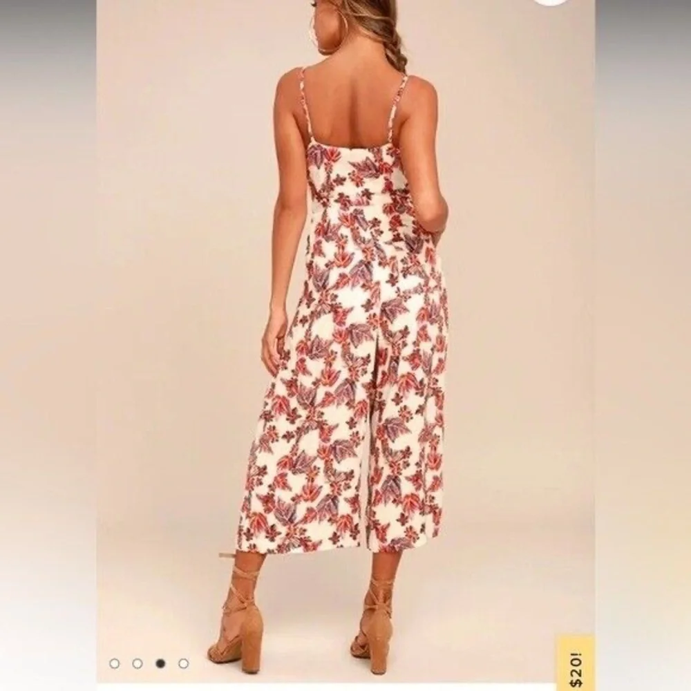 Free People Hot Tropics Cream Floral Wide Crop Leg Romper Jumpsuit—Size 8 - Picture 2 of 8